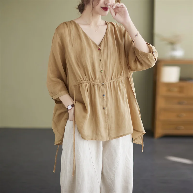 

Slimming V-Ne ort Sve Doll irt Women's plus Size Spring Summer Faionable Cover Belly irt Korean Sle Casual Wear