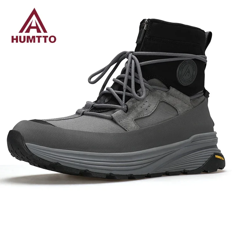 

HUMTTO Boots Men Black Platform Leather Luxury Designer Outdoor Ankle Boots Mens 2024 Winter Work Safety Tactical Shoes for Man