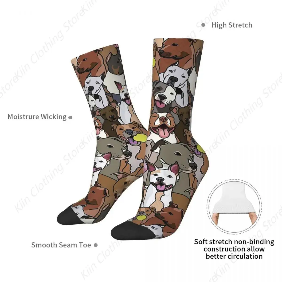 Pitbull Dog Pattern All The Mutts Socks Harajuku Sweat Absorbing Stockings All Season Long Socks for Man Woman Birthday Present