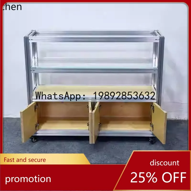 

YFY Aluminum Alloy Birch Wood Glass Shelf Display Cabinet Multi-layer Bedside Table