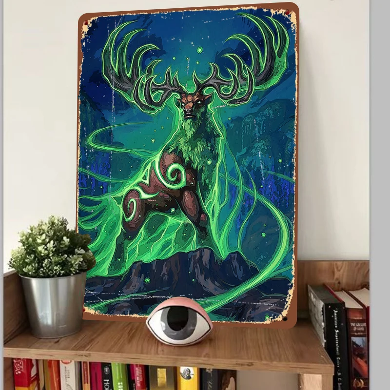 Mystical Forest Glowing Elk Totem Metal Wall Art Nordic Mythology Home Decorative Hanging