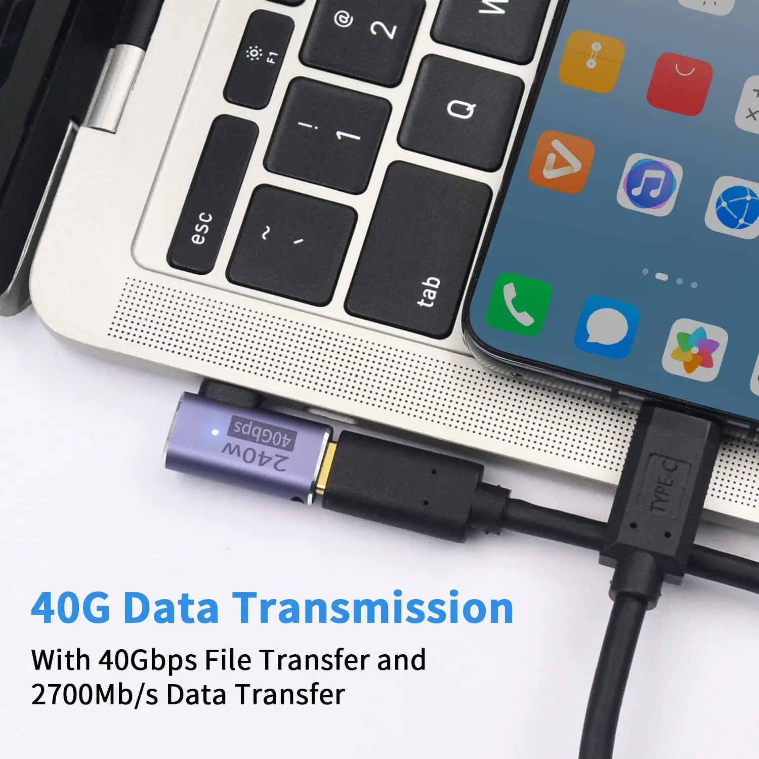 10PCS 90° Right Angle USB C Adapter 2-Pack 240W PD, Thunderbolt 4/3 & USB 4.0, 8K-60Hz For MacBook/iPad