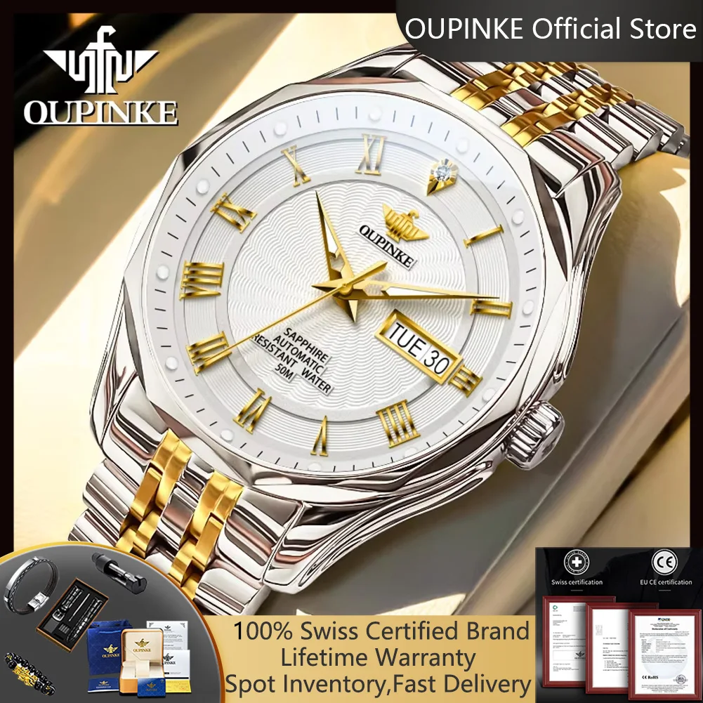 OUPINKE 3207 Real Diamond Automatic Watches for Men High-end Men's Watches Import Japan Movement Original Mechanical Wristwatch