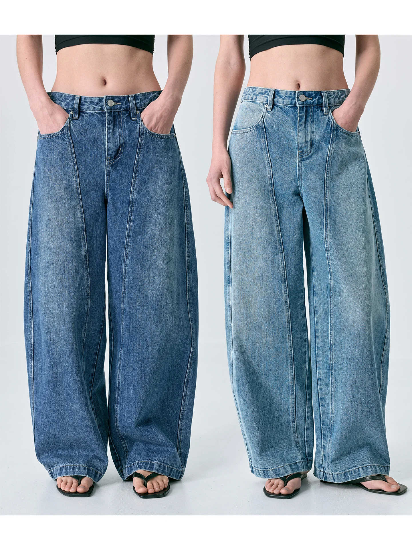 

Retro Blue Patchwork Split Denim Wide Leg Pants Women Straight Cut Long Trousers Slimming Bootcut Jeans Casual Cotton Pants