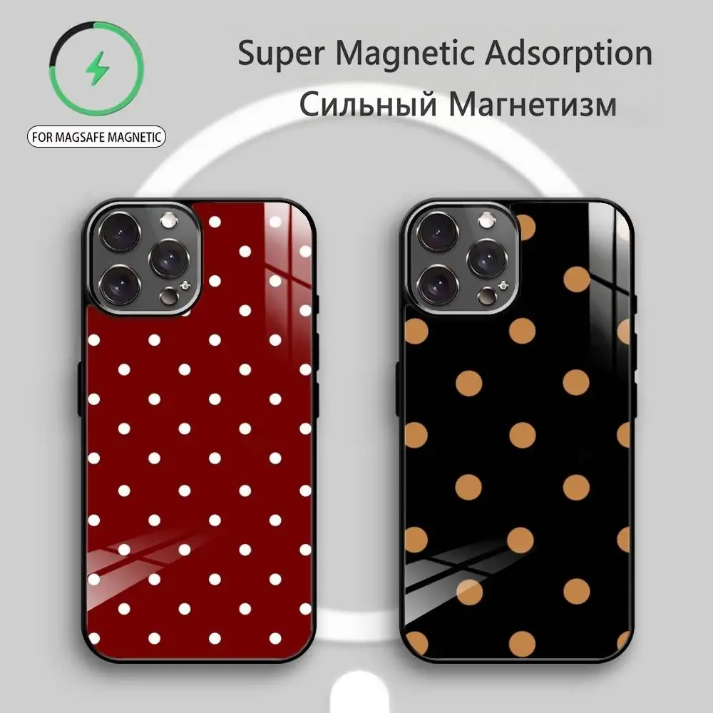 

V-Vintage Ins Style Polka Dot Phone Case For iPhone17,16,15,14,13,12,11 Plus,Pro Max Magnetic For Magsafe Wireless Charging