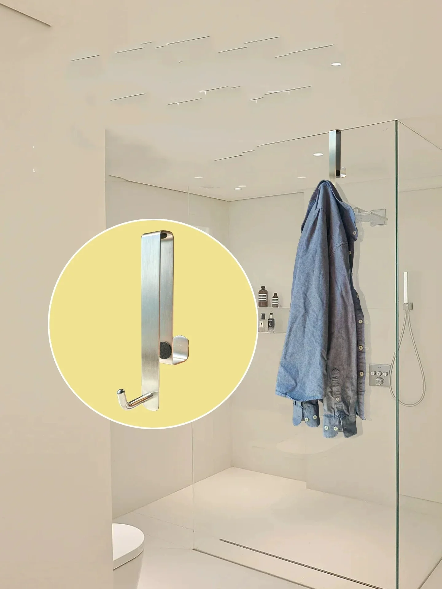 304 Stainless Steel S Hook Double Side Design Special for Shower Glass Door, Bathroom Partition Hook for Towel & Garment Storage