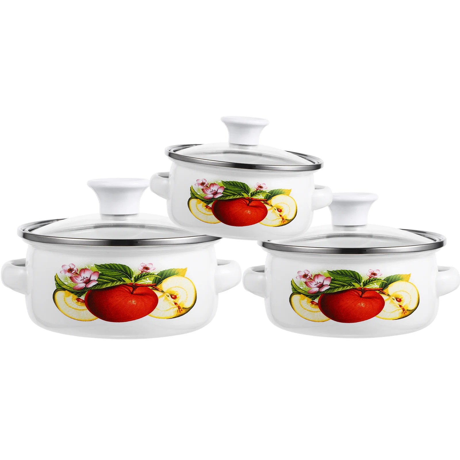 3 Pcs Small Enamel Pot Soup Little Flat Enamelware Pan with Handle Pans for Cooking