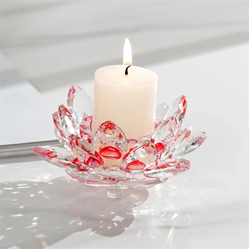 

16wwCrystal Lotus Candle Holder Aromatherapy Base Candlestick Transparent Crystal Flower Wedding Decoration Candelabros