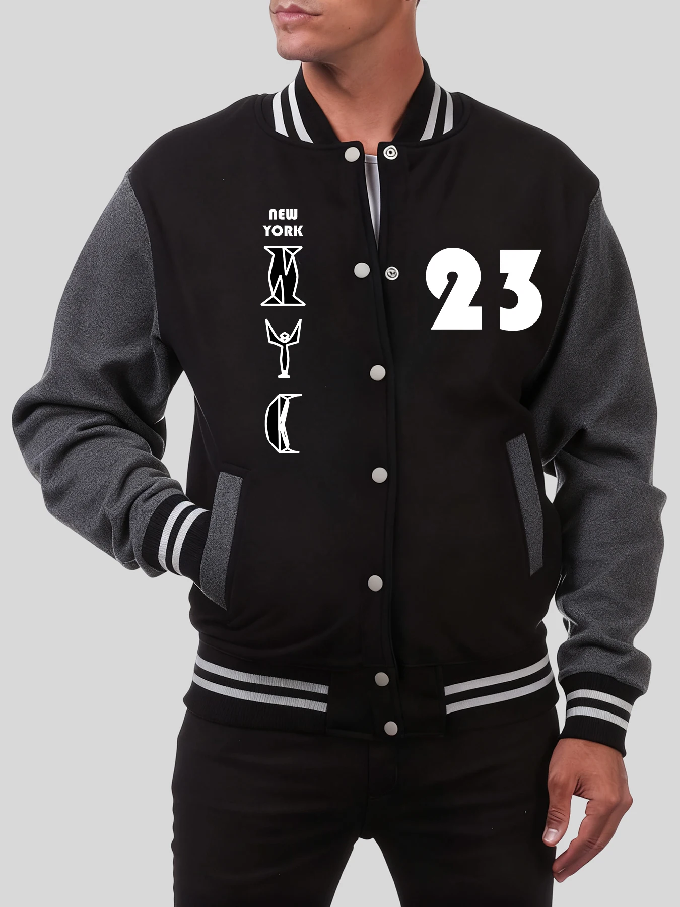 

New York City No.23 Prints Men Jacket Fleece All-Match Streetwear Autumn Casual Baseball Uniform Oversized Vintage Clothing
