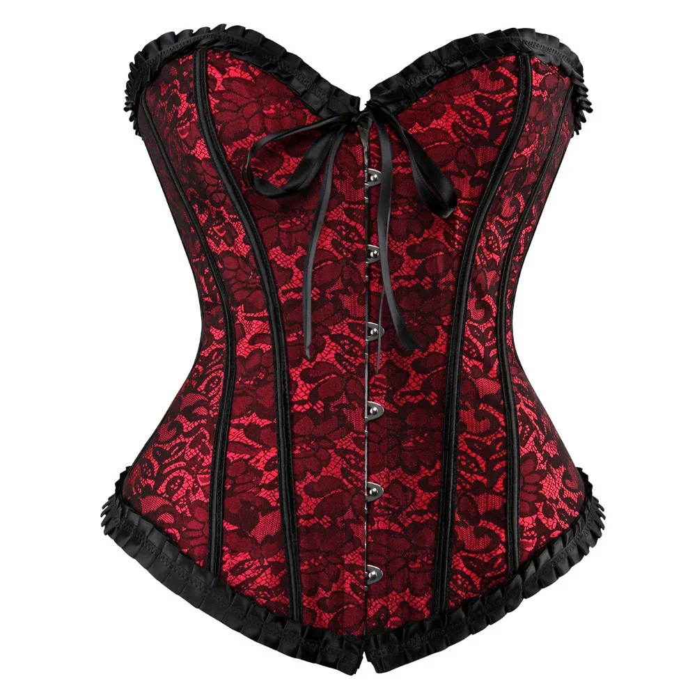 Picture 5: Purple Gray Black Red Steampunk Korset Women Lingeries Dance Wearing Costumes Floral Lace Boned Corsets And Bustiers XS-6XL