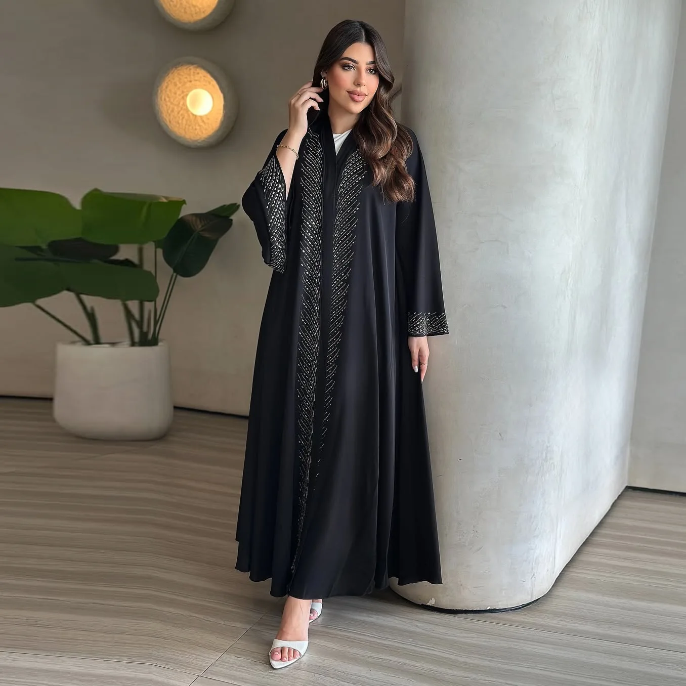 Dubai Abbayas diamantes Kimono abierto Abaya mujeres musulmanas vestido Ramadán Jalabiya caftán marroquí bata femenina Trukey ropa islámica