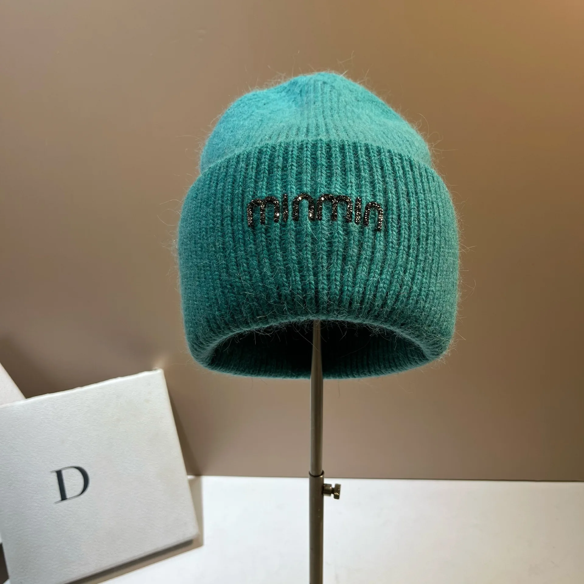 Luxury Rhinestone Knitted Hat  Real Rabbit Fur Wool Cap Unisex Fashion Winter Warm Bonnet Beanies