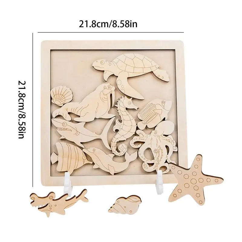 Puzzle d'Animaux en Bois Montessori avec Stylo de Peinture, Jouet d'ApprentiCumbria pour Enfant en Bas Âge