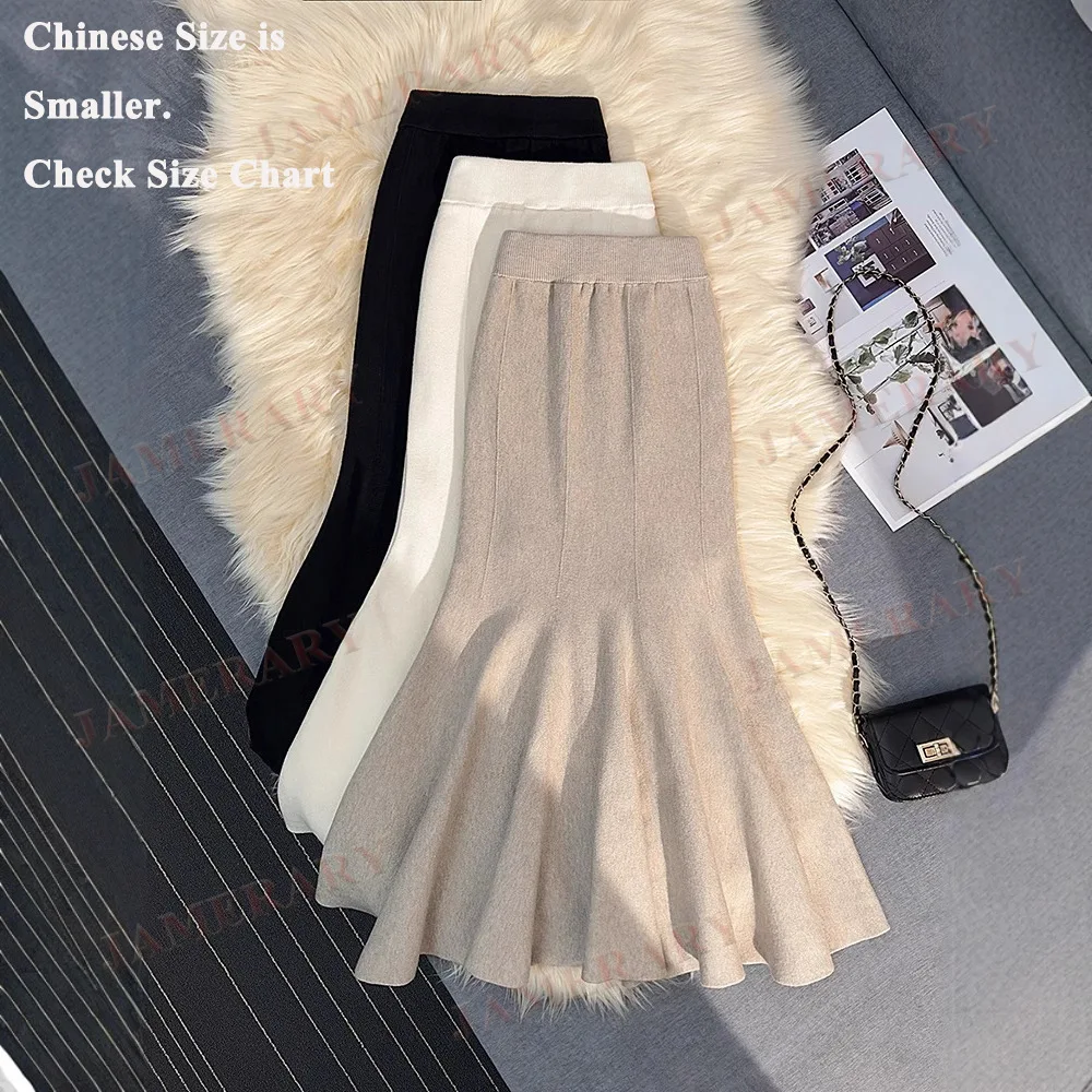 

Осенне-зимняя вязаная юбка-миди русалки для женщин, длинные юбки с эластичной резинкой на талии «рыбий хвост», трикотаж