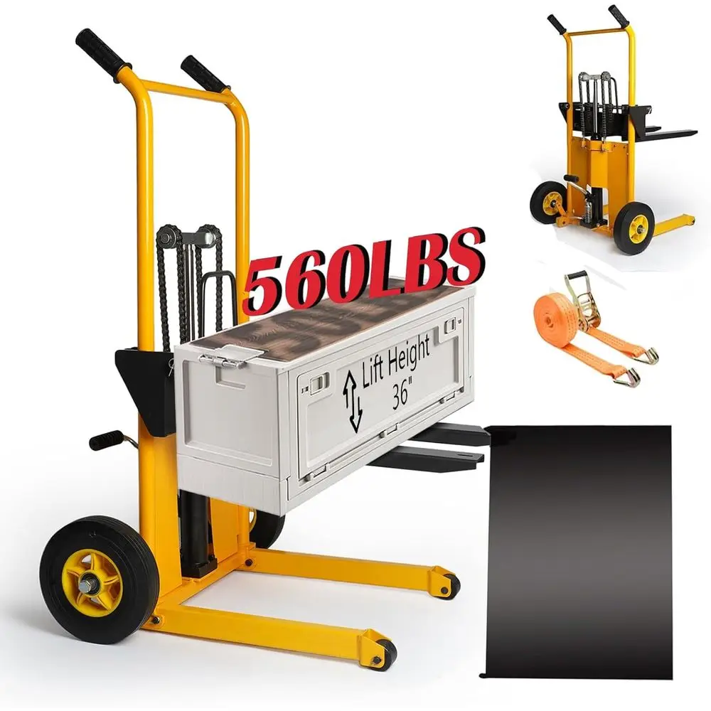 

Hydraulic Pallet Stacker 560 lbs Capacity, 36 Height, Adjustable Forks, Fixed Legs, Pallet Truck Dolly