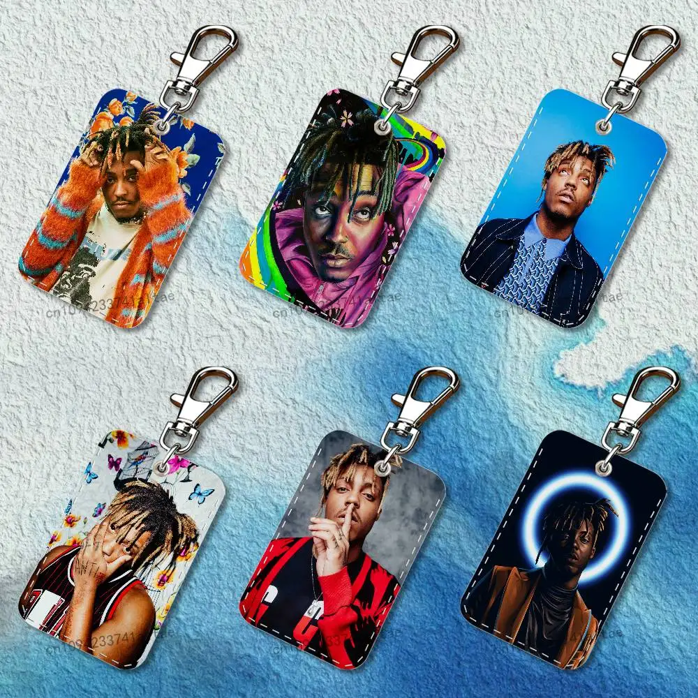 J-Juice Rapper W-Wrld Rectangle Card Case Keychain Access Card Bag Key Tag Ring Leather Card Holder Key Ring Access