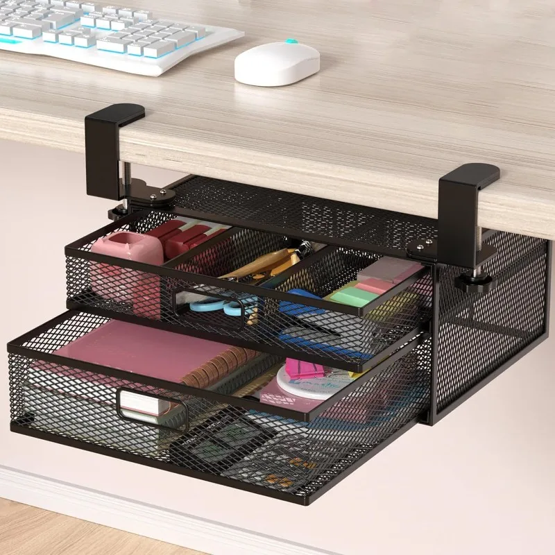 

Hidden under-table drawer desk lock metal storage basket non-punching double-layer shelf can be separated from multiple layers
