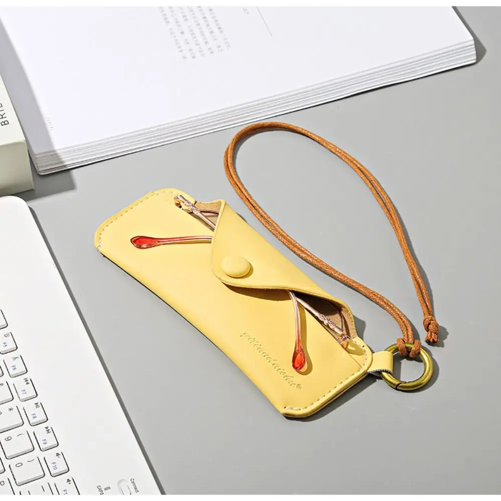 Portable With Hanging Rope Sunglasses Cases PU Leather Snap-fastener Sunglasses Bag Eyewear Protector Boys Girls