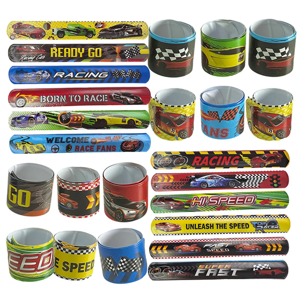 

12 Pcs Race Car Slap Bracelets Birthday Party Racing and Speed Wristband Checkered Flags Bracelets Kids Classroom Rewards