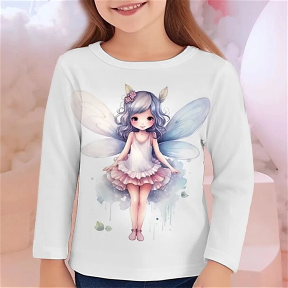 Kinder Kleidung Mädchen T-Shirt Langarm Cartoon Schmetterling Elf Druck Kinder Frühling Herbst Kleidung Casual Outdoor Mädchen Kleidung – Detail 6