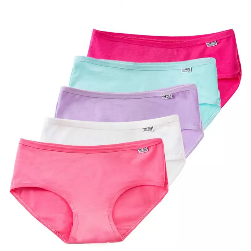 4 Pcs/Lot Floral Children Girl Solid Short Panties Kids Underwear Briefs Soft Cotton Underpants