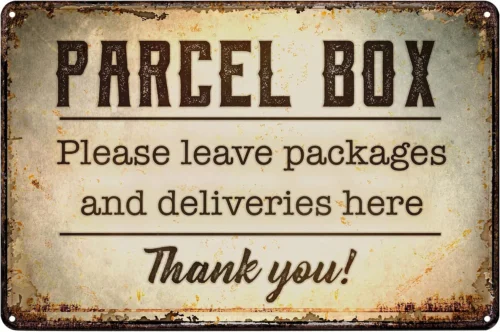 Vintage Metal Signs Mail Parcel Box Tin Sign Notice Leave Deliveries Packages De