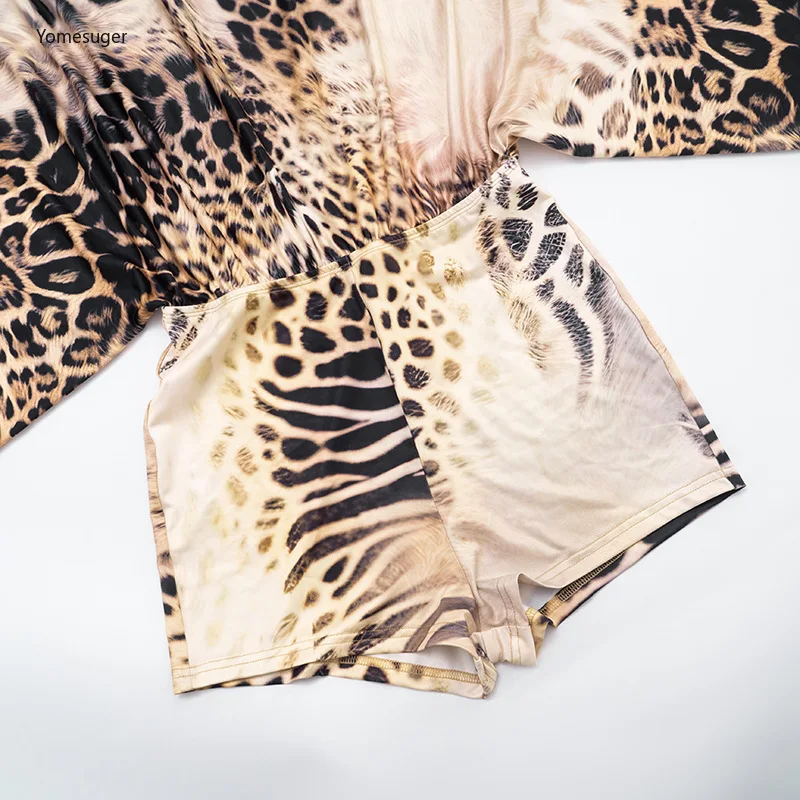 Yomesugar 2025 vrouwen Luipaard Print Speelpakjes Sexy Off Schouder Lange Mouw Skinny Een Stuk Romper Streetwear Party Clubwear