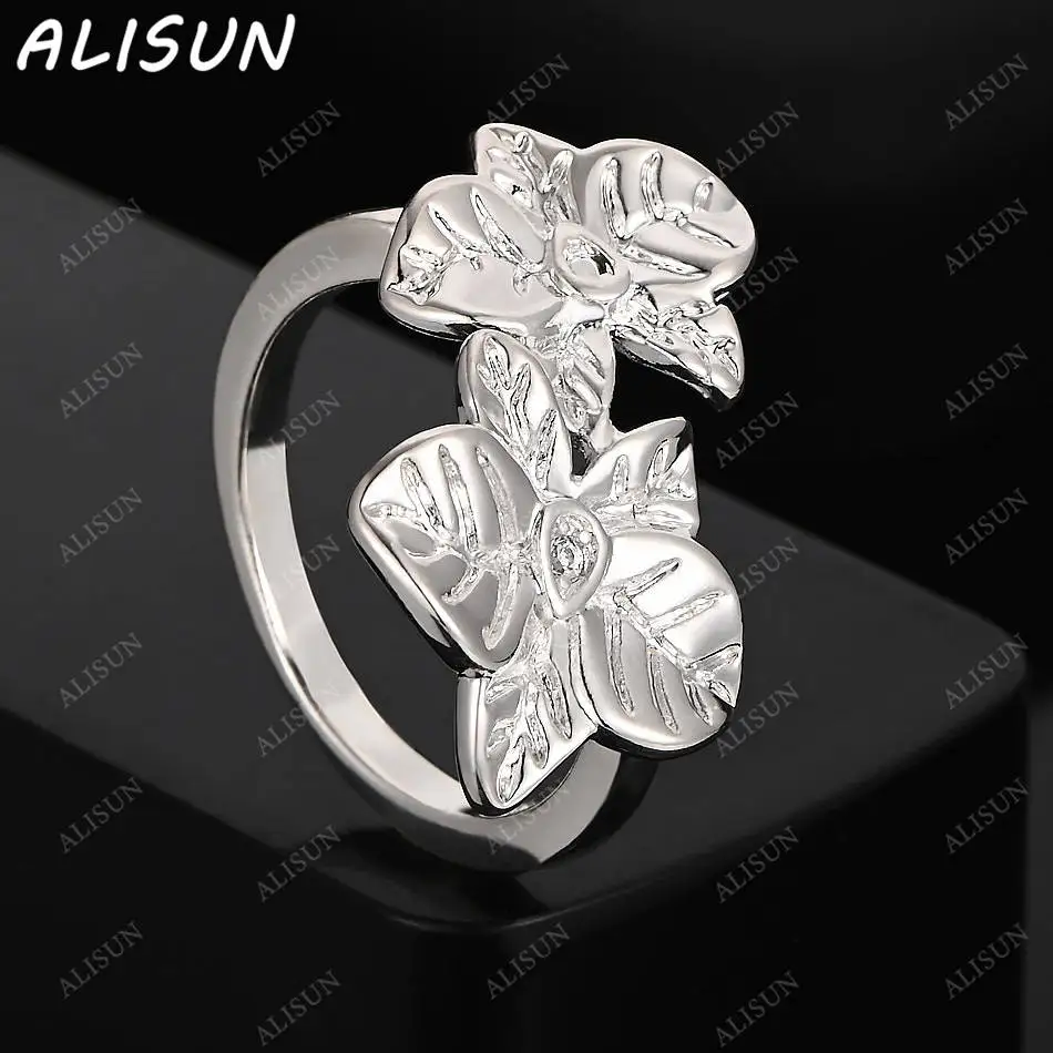 

ALISUN 925 Sterling Silver Size7-10 Flowers Ring For Women Fashion Jewelry Charm Grace Wedding Engagement Accessories
