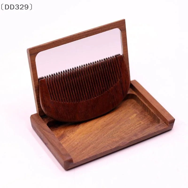 maveraDD329、21 Pc 2 en 1 ensemble de miroirs peigne en bois Mini miroir pliant Portable Vintage miroir de maquillage en bois de santal rouge pour voyage