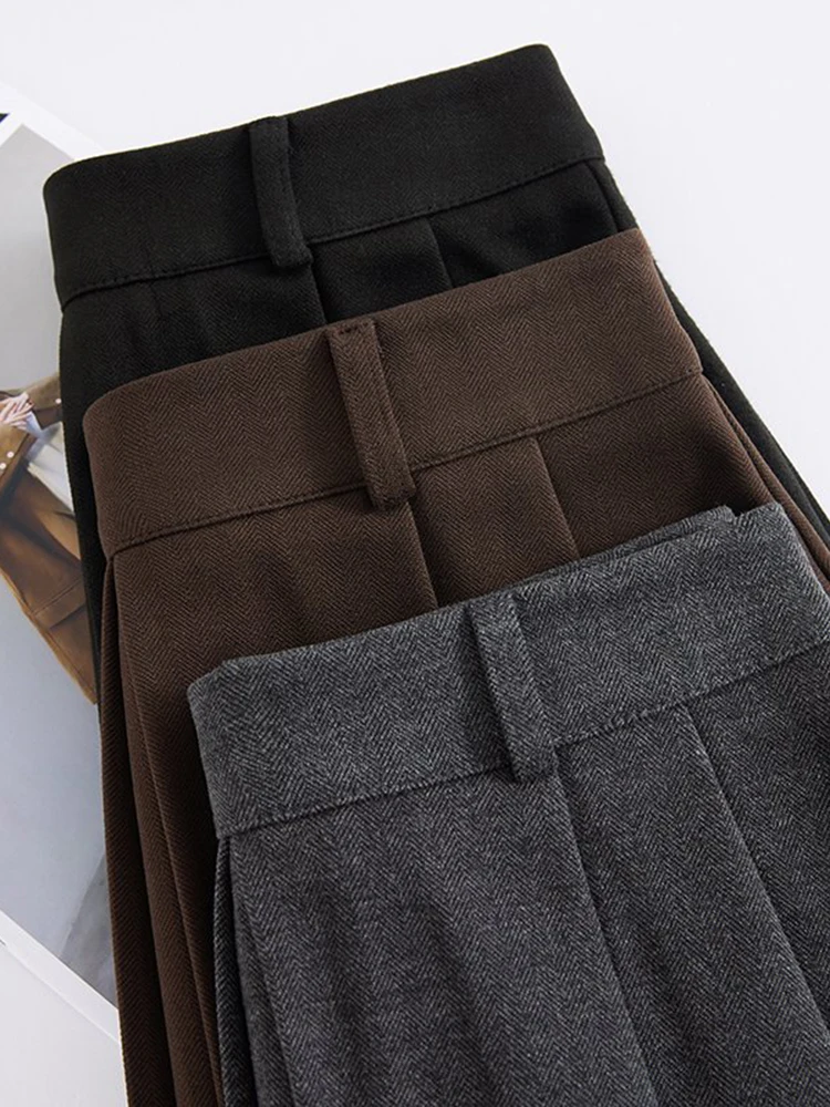 تنورة أنيقة من الصوف السميك ذات ثنيات للنساء عالية الخصر فضفاضة كبيرة سوينغ العمل مكتب OL التنانير الطويلة سيدة #6