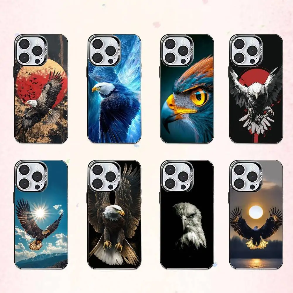 

P-Powerful Eagle Art Phone Case For iPhone17,16,15,14,13,12,11 Plus,Pro Max Colored Silver Plated Inside Cover