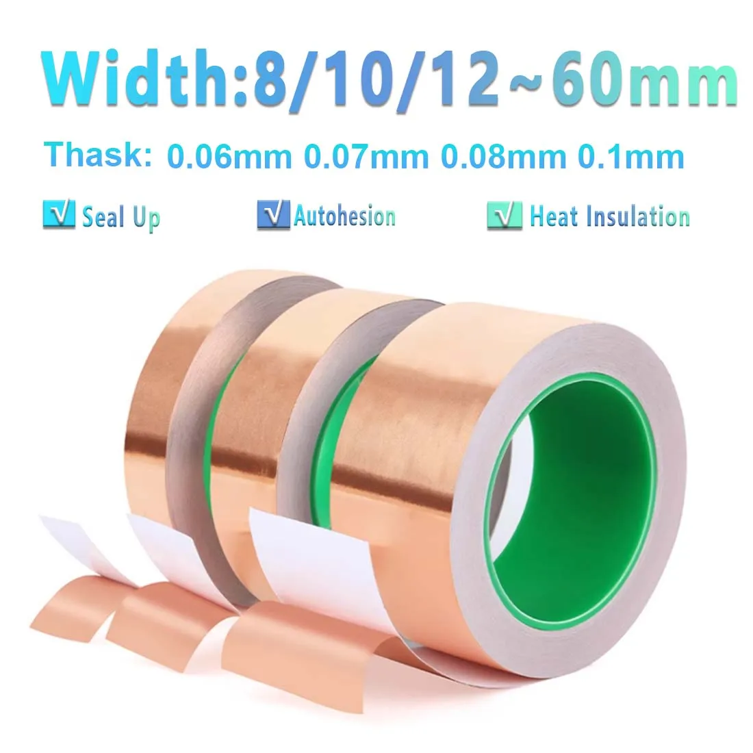 8~60mm *50M Single Double Sided Conduct Copper Foil Tape Mask Electromagnetic Shielding double side conductive copper foil tape