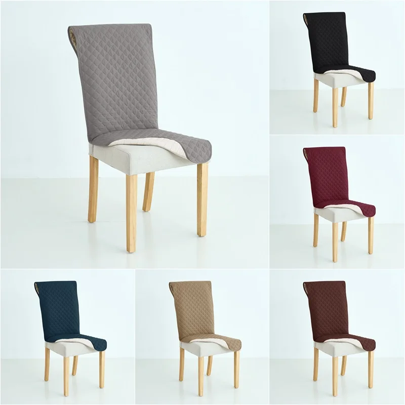 1/2/4/6pcs Quilted Plaid Dining Chair Covers Anti-slip Chair Mat with Elastic Band Solid Color Seat Case for Kitchen Banquet