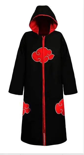 Kostum Cosplay Akatsuki Halloween, kostum Akatsuki untuk dewasa, jubah panjang dewasa, kerah berdiri, pelindung angin bertudung, mantel panjang awan merah