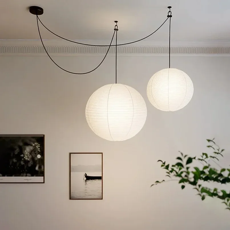 

Nordic Wabi Sabi Wind Round Rice Paper Led Pendant Lights Living Dining Room Bedroom Loft Restaurant Bar Home Decor Chandelier