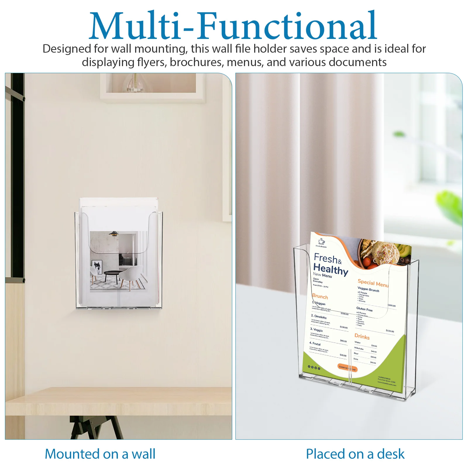 2 قطعة حامل الملفات شنت A4 واضح الاكريليك كتيب الطيارة رف شاشة للمكاتب مولز الفنادق مجلد حامل لملف الحائط #6
