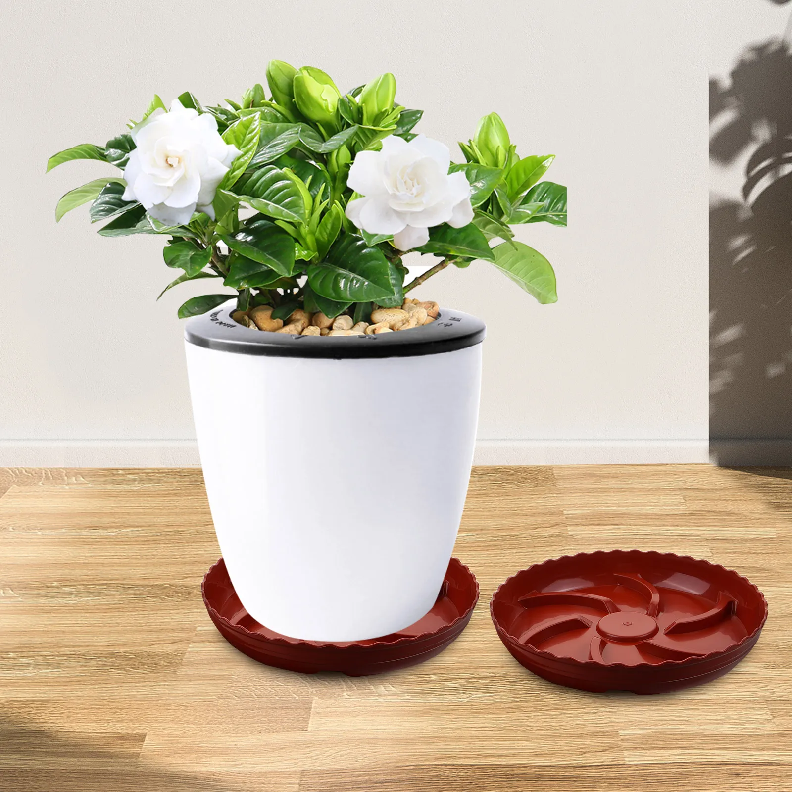 

2 шт. круглые подносы для цветочных горшков, блюдца, прочные пластиковые подносы для кашпо, идеально подходящие для комнатных и наружных растений