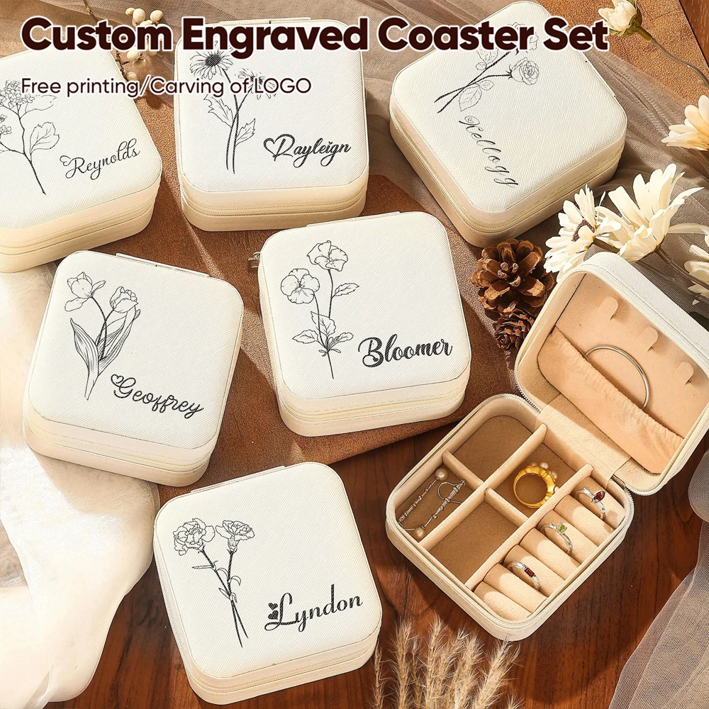 

1PCS Free Custom Personalized Jewelry Leather Zipper Box Case with Name Custom Gift Birthday Storage Travel Boxs Favor For Her