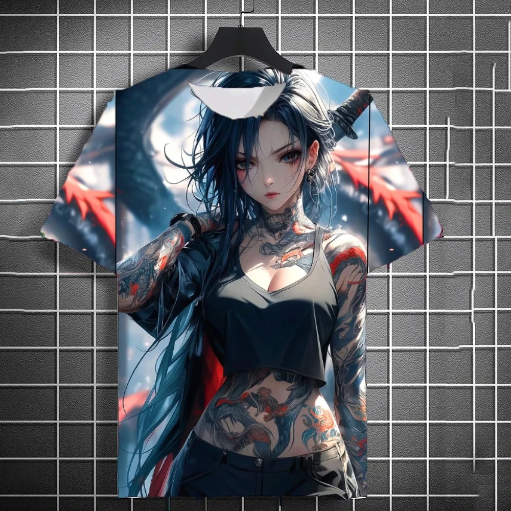 2026 New Men's Samurai Tattoo Girl T-shirt Street 3D Printed Neutral Personality Anime T-shirt Summer Women's Short Sleeve