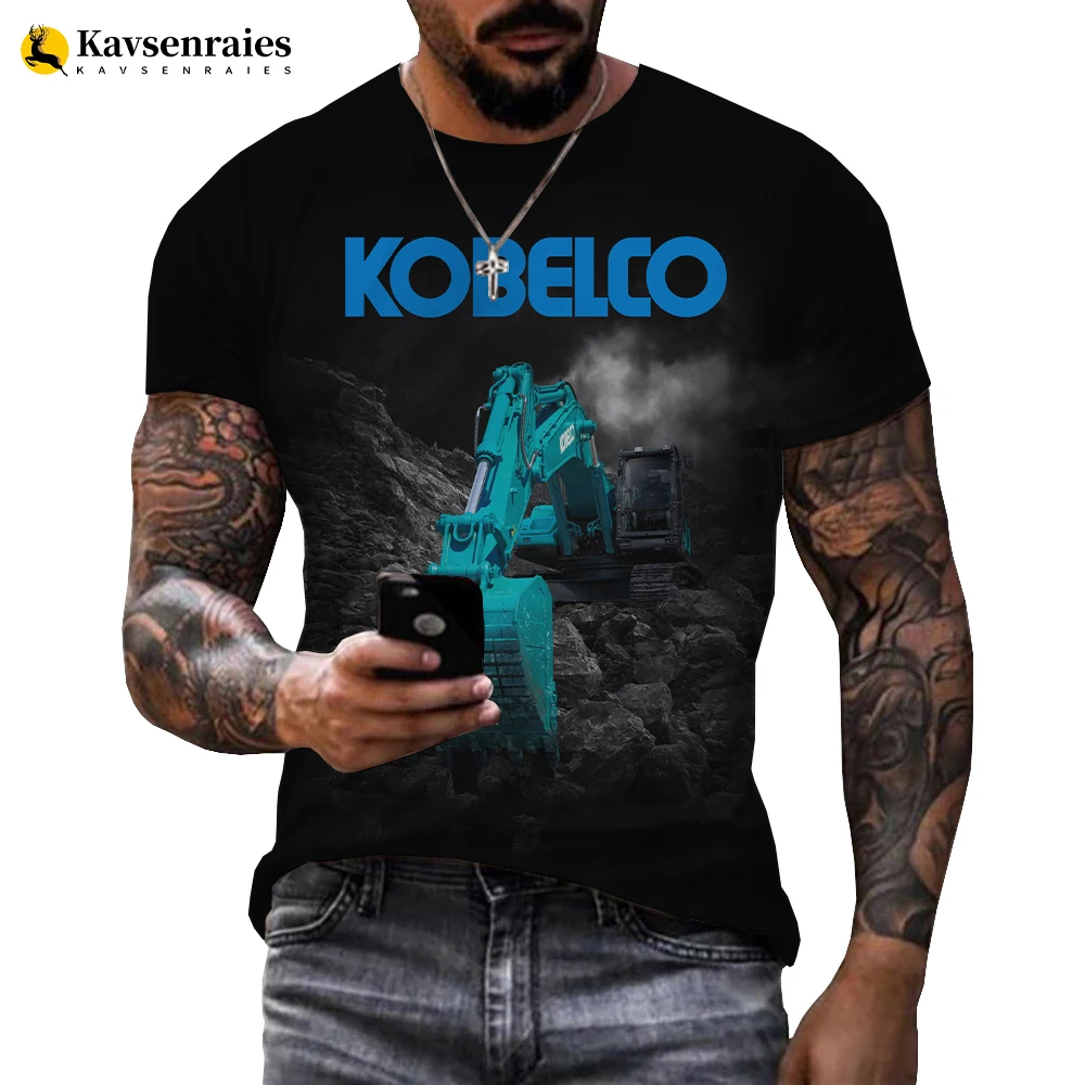 Máquina escavadora 3d t-shirts masculina moda verão casual t camisa pesada impressão 3d manga curta streetwear topos de grandes dimensões