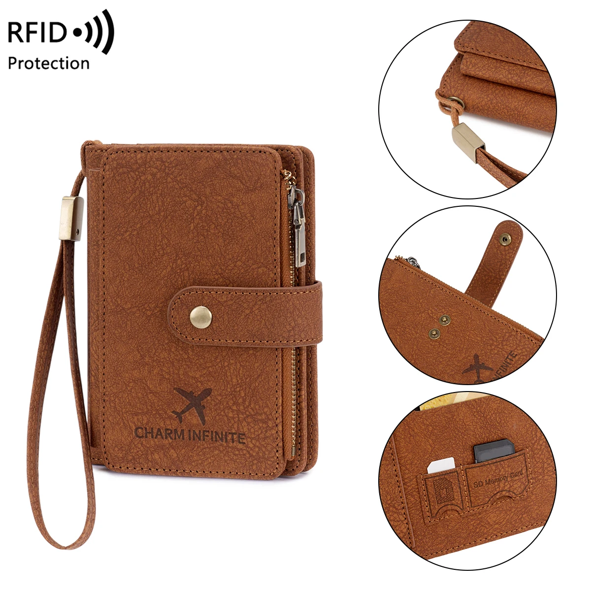 Multi-Functional RFID Blocking Passport Wallet with Multiple Compartments Zipper Buckles Travel Document Storage Bag view 3
