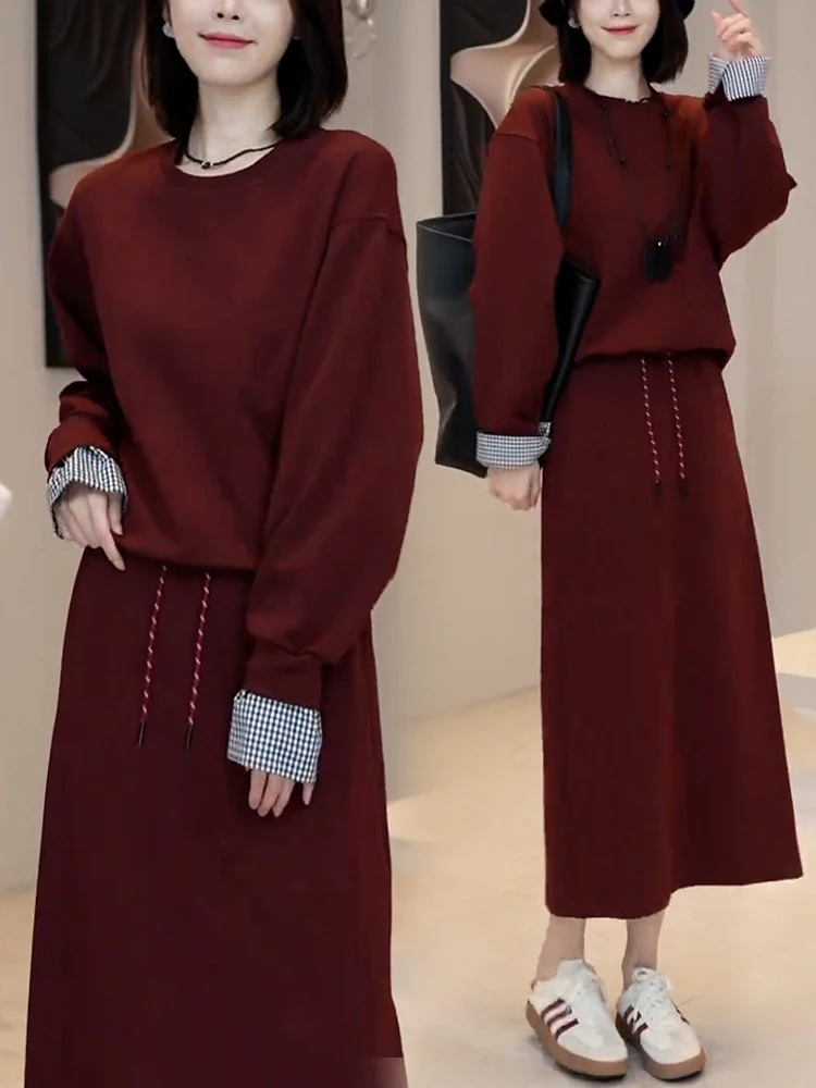 

Faionable Casual Sportswear Set Women's 2025 Spring Autumn New Sle Youthful Small Size Hoodie Long Skirt Two-Piece Set