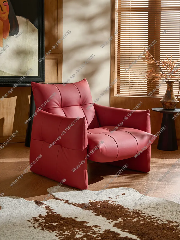 

Italian leather single sofa chair living room balcony casual lazy sofa chair retro light luxury single chair