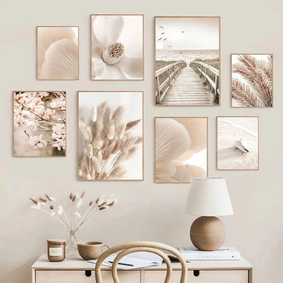 Beige Flower Grass Picture Canvas Painting Wall Art Nordic Minimalist Poster Scenery Print Modern Home Decor Living Room Design