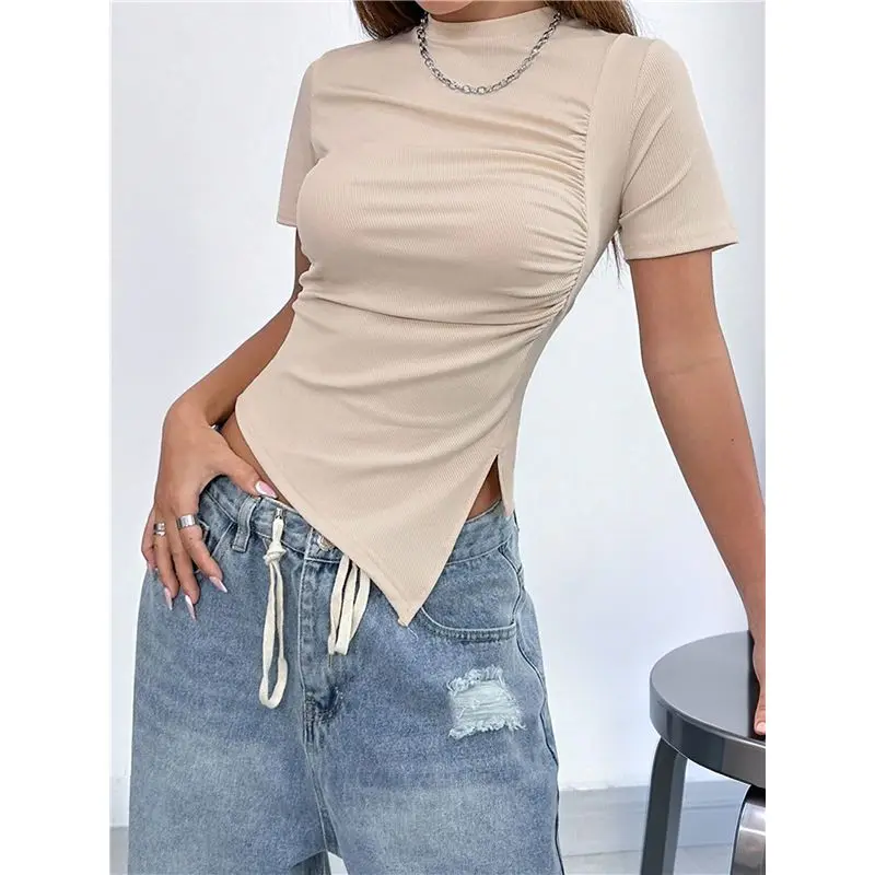 CYL-Y2k Maglietta da donna Manica corta Crop Top T-shirt irregolari T-shirt skinny Top estivi