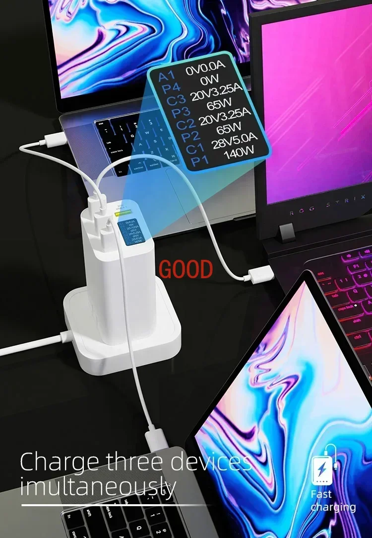 Gan 4 multi-port desktop PD fast charger all-in-one smart USBC adapter 280W 300W high usb-c