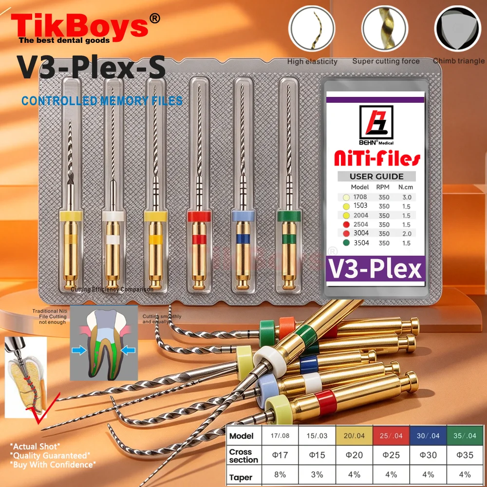 6Pcs/Pack Dental Root Canal File Heat-Activated Rotary Nitinol Tooth Pulp Files Thermally Activated Nickel-Titanium 25MM/31mm