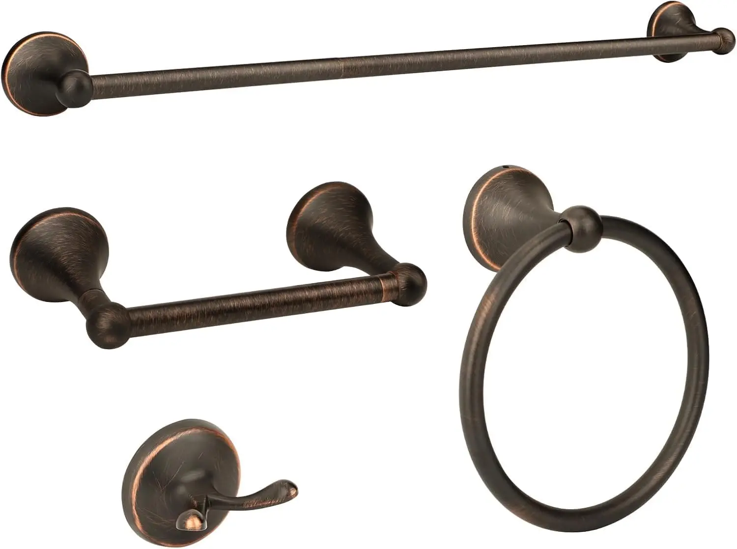 

4-Piece Oil Rubbed Bronze Bathroom Hardware Set, 24' Towel Bar with Pivoting TP Holder, Vintage Towel Rack