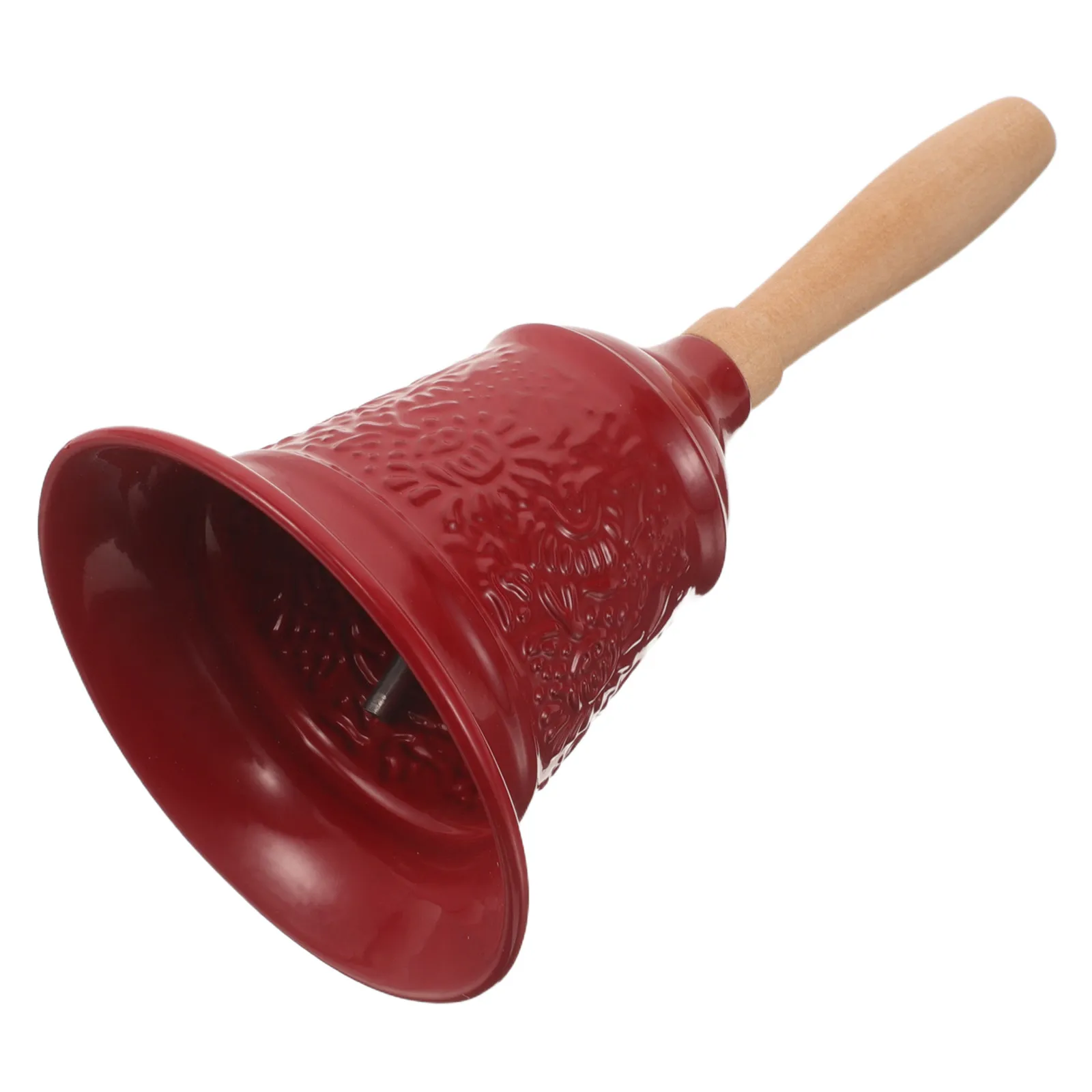 Red Vintage European Hand Bell Metal Dinner Bell Wooden Handle Decorative Holiday Christmas Tabletop Ringing for Family