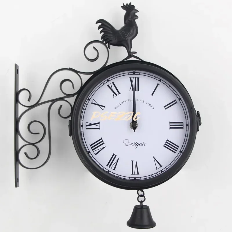 

Outdoor Garden Creative Antique Iron Personalized Double Sided Wall Clock Living Room Wall Hanging Simple Retro Wall Clock